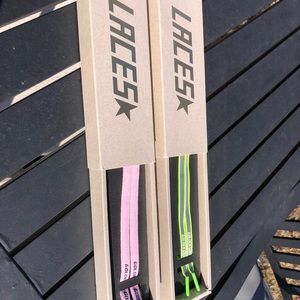 Golden Goose shoe laces pink and neon safety yellow green reflective